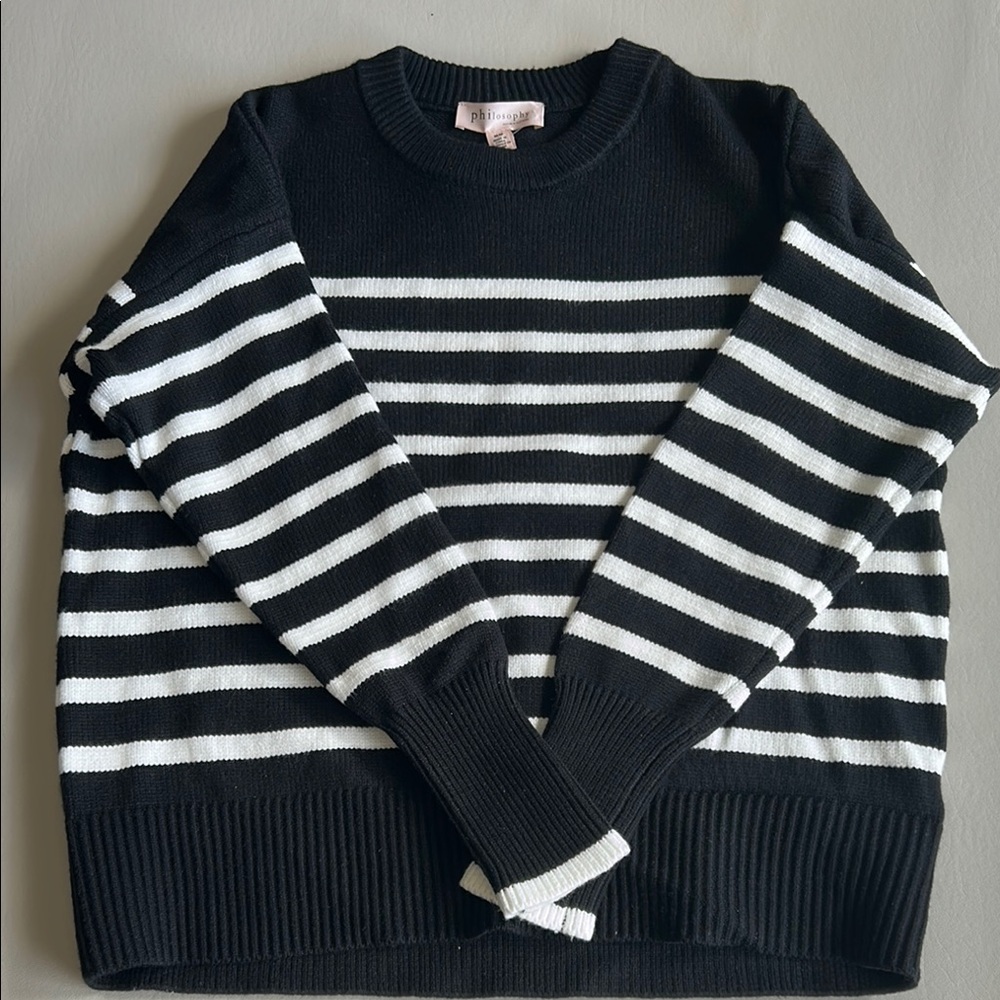 Philosophy, black and white sweater